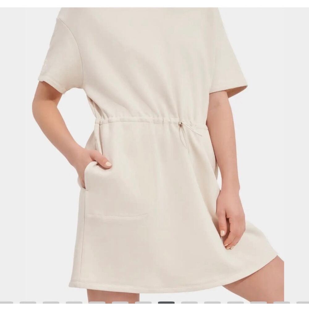 UGG Anisha French Terry Drawstring Waist Pocket Dress Small Cream Beige - Picture 3 of 13